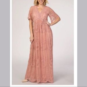 Pink Blush Light Pink Mesh Overlay Maxi Dress Women’s Size